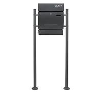 Wiltec Kit Boîte aux Lettres V4 & Porte-journaux avec Pied de Support, Verrouillable, Gris Anthracite, Acier galvanisé, 350 x 95 x 445 mm, avec Fenêtre
