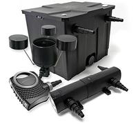 Wiltec Kit complet: CBF-350 Filtre de bassin jusqu'à 12000 L Biologique, NEO10000 pompe de filtration 10000l/h 80W, CUV-236 lampe uv UVC Clarificateur avec 36W, CSP-250 Écumeur 2500l/h 45W