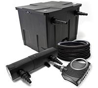 Wiltec Kit complet: CBF-350 Filtre de bassin jusqu'à 12000 L Biologique, NEO10000 SuperECO pompe de filtration 10000l/h 80W, CUV-218 lampe uv UVC Clarificateur avec 18W, 25m Tuyau 25 mm