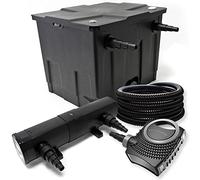 Wiltec Kit complet: CBF-350 Filtre de bassin jusqu'à 12000 L Biologique, NEO10000 SuperECO pompe de filtration 10000l/h 80W, CUV-236 lampe uv UVC Clarificateur avec 36W, 25m Tuyau 25 mm