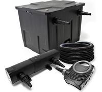 Wiltec Kit complet: CBF-350 Filtre de bassin jusqu'à 12000 L Biologique, NEO10000 SuperECO pompe de filtration 10000l/h 80W, CUV-218 lampe uv UVC Clarificateur avec 18W, 25m Tuyau 25 mm