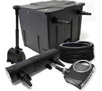 Wiltec Kit complet: CBF-350 Filtre de bassin jusqu'à 12000 L, NEO10000 pompe de filtration 10000l/h 80W, CUV-224 lampe uv 24W, 25m Tuyau 25 mm, HJ-943 fontaine 800l/h 16W