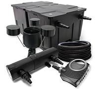 Wiltec Kit complet: CBF-350B Filtre de bassin jusqu'à 60000 L Biologique, NEO10000 pompe de filtration 10000l/h 80W, CUV-236 lampe uv 36W, 25m Tuyau 25 mm, CSP-250 Écumeur 2500l/h 45W