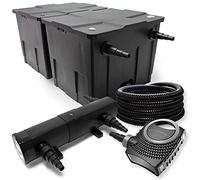 Wiltec Kit complet: CBF-350B Filtre de bassin jusqu'à 60000 L Biologique, NEO10000 SuperECO pompe de filtration 10000l/h 80W, CUV-236 lampe uv UVC Clarificateur avec 36W, 25m Tuyau 25 mm