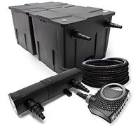 Wiltec Kit complet: CBF-350B Filtre de bassin jusqu'à 60000 L Biologique, NEO10000 SuperECO pompe de filtration 10000l/h 80W, CUV-224 lampe uv UVC Clarificateur avec 24W, 25m Tuyau 25 mm