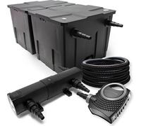 Wiltec Kit complet: CBF-350B Filtre de bassin jusqu'à 60000 L Biologique, NEO10000 SuperECO pompe de filtration 10000l/h 80W, CUV-236 lampe uv UVC Clarificateur avec 36W, 25m Tuyau 25 mm