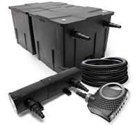 Wiltec Kit complet: CBF-350B Filtre de bassin jusqu'à 60000 L Biologique, NEO10000 SuperECO pompe de filtration 10000l/h 80W, CUV-218 lampe uv UVC Clarificateur avec 18W, 25m Tuyau 25 mm