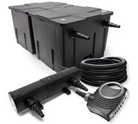 Wiltec Kit complet: CBF-350B Filtre de bassin jusqu'à 60000 L Biologique, NEO10000 SuperECO pompe de filtration 10000l/h 80W, CUV-224 lampe uv UVC Clarificateur avec 24W, 25m Tuyau 25 mm