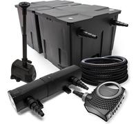Wiltec Kit complet: CBF-350B Filtre de bassin jusqu'à 60000 L, NEO10000 pompe de filtration 10000l/h 80W, CUV-224 lampe uv 24W, 25m Tuyau 25 mm, HJ-943 fontaine 800l/h 16W