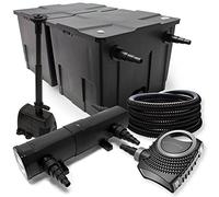 Wiltec Kit complet: CBF-350B Filtre de bassin jusqu'à 60000 L, NEO10000 pompe de filtration 10000l/h 80W, CUV-236 lampe uv 36W, 25m Tuyau 25 mm, HJ-943 fontaine 800l/h 16W