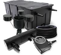Wiltec Kit complet: CBF-350C Filtre de bassin jusqu'à 90000 L Biologique, NEO10000 pompe de filtration 10000l/h 80W, CUV-236 lampe uv 36W, 25m Tuyau 25 mm, CSP-250 Écumeur 2500l/h 45W