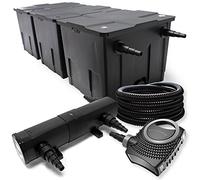 Wiltec Kit complet: CBF-350C Filtre de bassin jusqu'à 90000 L Biologique, NEO10000 SuperECO pompe de filtration 10000l/h 80W, CUV-236 lampe uv UVC Clarificateur avec 36W, 25m Tuyau 25 mm
