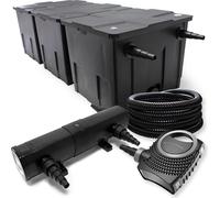 Wiltec Kit complet: CBF-350C Filtre de bassin jusqu'à 90000 L Biologique, NEO10000 SuperECO pompe de filtration 10000l/h 80W, CUV-218 lampe uv UVC Clarificateur avec 18W, 25m Tuyau 25 mm