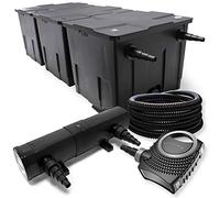 Wiltec Kit complet: CBF-350C Filtre de bassin jusqu'à 90000 L Biologique, NEO10000 SuperECO pompe de filtration 10000l/h 80W, CUV-218 lampe uv UVC Clarificateur avec 18W, 25m Tuyau 25 mm