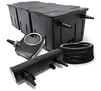 Wiltec Kit complet: CBF-350C Filtre de bassin jusqu'à 90000 L Biologique, NEO10000 SuperECO pompe de filtration 10000l/h 80W, CUV-218 lampe uv UVC Clarificateur avec 18W, 25m Tuyau 25 mm