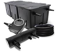 Wiltec Kit complet: CBF-350C Filtre de bassin jusqu'à 90000 L Biologique, NEO10000 SuperECO pompe de filtration 10000l/h 80W, CUV-224 lampe uv UVC Clarificateur avec 24W, 25m Tuyau 25 mm