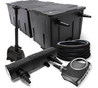Wiltec Kit complet: CBF-350C Filtre de bassin jusqu'à 90000 L, NEO10000 pompe de filtration 10000l/h 80W, CUV-236 lampe uv 36W, 25m Tuyau 25 mm, HJ-943 fontaine 800l/h 16W