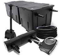 Wiltec Kit complet: CBF-350C Filtre de bassin jusqu'à 90000 L, NEO10000 pompe de filtration 10000l/h 80W, CUV-236 lampe uv 36W, 25m Tuyau 25 mm, HJ-943 fontaine 800l/h 16W