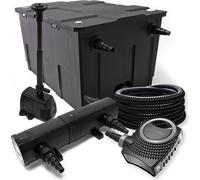 Wiltec Kit complet: CBF-550 Filtre de bassin jusqu'à 60000 L, NEO10000 pompe de filtration 10000l/h 80W, CUV-218 lampe uv 18W, 25m Tuyau 25 mm, HJ-943 fontaine 800l/h 16W