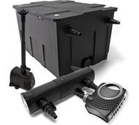 Wiltec Kit complet: CBF-550 Filtre de bassin jusqu'à 60000L Biologique, NEO10000 pompe de filtration 10000l/h 80W, CUV-224 lampe uv UVC Clarificateur avec 24W, HJ-943 Pompe pour fontaine 800l/h 16W