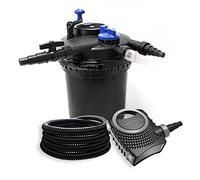 Wiltec Kit complet: CPF-15000 Filtre de bassin à pression jusqu’à 30000 L avec 18 Watt UV-C lampe uv, NEO8000 SuperEco pompe de filtration 8000l/h 70W, 25m Tuyau 25 mm (1")