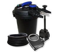 Wiltec Kit complet: CPF-250 Filtre de bassin à pression jusqu’à 10000 L avec 11W lampe uv, NEO8000 SuperEco pompe de filtration 8000l/h 70W, 25m Tuyau 25 mm (1"), HJ-943 ECO fontaine 800l/h 16W