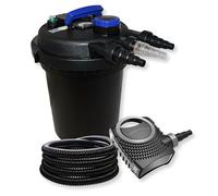 Wiltec Kit complet: CPF-250 Filtre de bassin à pression jusqu’à 10000 L avec 11W lampe uv, NEO8000 SuperEco pompe de filtration 8000l/h 70W, 25m Tuyau 25 mm (1")