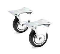 Wiltec Kit de 2 Roulettes fixes - Ø 75 mm - Capacité de charge 50 kg - Roue en caoutchouc avec Plaque de montage et Jante métallique - Dispositif de transport, usage sans traces