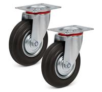 Wiltec Kit de 2 Roulettes pivotantes en caoutchouc plein - Ø 200 mm - Capacité de charge 150 kg - Roue avec Jante en métal et Plaque de montage - Transport Appareil Accessoire Meuble