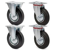 Wiltec Kit de 4 Roulettes - Ø 100 mm - Capacité 70 kg - 2x Roulette pivotante, 2 x Roulette fixe - Roue en caoutchouc avec Plaque de montage Jante métallique - Dispositif de transport, diable