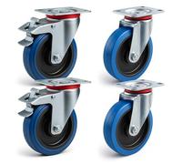 Wiltec Kit de 4 Roulettes - Ø 160 mm - Capacité de charge 300 kg - 2 x Roulette pivotante, 2 x Roulette fixe - Roue en caoutchouc avec Plaque de montage et Frein - Dispositif de transport, diable