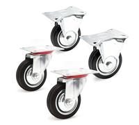 Wiltec Kit de 4 Roulettes - Ø 75 mm - Capacité 50 kg - 2x Roulette pivotante, 2 x Roulette fixe - Roue en caoutchouc avec Plaque de montage Jante métallique - Dispositif de transport, diable