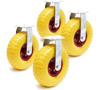 Wiltec Kit de 4 roulettes fixes de transport – Ø 265 mm – Capacité de charge max. 150 kg – Roue increvable enPolyuréthanejaune – avec Jantes en métal – Dispositif de transport