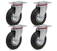Wiltec Kit de 4 Roulettes pivotantes en caoutchouc plein - Ø 125 mm - Capacité de charge 100 kg - Roue avec Jante en métal et Plaque de montage - Transport Appareil Accessoire Meuble