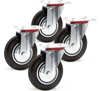 Wiltec Kit de 4 Roulettes pivotantes en caoutchouc plein – Ø 200 mm – Capacité de charge 150 kg – Roue avec Jante en métal et Plaque de montage – Transport Appareil Accessoire Meuble