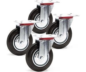 Wiltec Kit de 4 Roulettes pivotantes en caoutchouc plein – Ø 200 mm – Capacité de charge 150 kg – Roue avec Jante en métal et Plaque de montage – Transport Appareil Accessoire Meuble