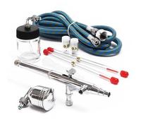 Wiltec Kit Pistolet aérographe professionnel Modèle 134K - Action double DA - avec Buses 0,2/0,3/0,5 mm - Godets 7/20 ml - Tatouage, bronzage, maquillage, modélisme airbrush