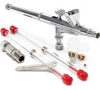 Wiltec Kit Pistolet aérographe professionnel Modèle 136 Type T – Action double DA – avec Buses 0,2 / 0,3 / 0,5 mm – Godet 3 ml – Tatouage, bronzage, maquillage, modélisme airbrush