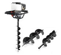 WilTec Kit Tarière Thermique à Essence - 530 x 370 x 320 mm - Moteur 2 Temps 1,4 KW 1,9 CV - Cylindrée 52 cm³ - Perceuse Sol Jardinage Aménagement - Vis sans Fin incluses de 100 mm, 150 mm et 200 mm