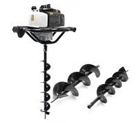 Wiltec Kit Tarière thermique à essence – Moteur 2 temps 2,2 kW 3 CV – Cylindrée 63 cm³ – Perceuse sol Trépan pour Clôture Sylviculture Jardinage Aménagement – Vis sans fin incluses de 100, 150, 200 mm