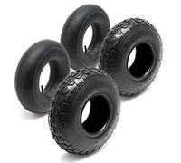 Wiltec Lot 2x Pneu 11x4.00-4 et 2x Chambre à air - Valve droite - 294 x 294 x 80 mm - 4 PR - capacité de charge 130 kg - pour Tondeuse à gazon Tracteur à pelouse Brouette Chariot Diable