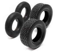 Wiltec Lot 2x Pneu 15x6.00-6 et 2x Chambre à air - Valve coudée - 350 x 350 x 140 mm - 4 PR - capacité de charge 200 kg - pour Tondeuse à gazon Tracteur à pelouse Brouette Chariot Diable
