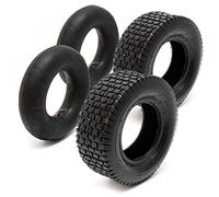Wiltec Lot 2x Pneu 18x8.50-8 et 2x Chambre à air - Valve coudée - 460 x 460 x 215 mm - 4 PR - capacité de charge 370 kg - pour Tondeuse à gazon Tracteur à pelouse Brouette Chariot Diable