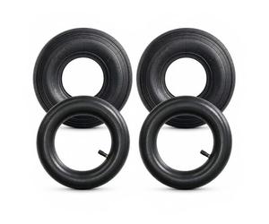 Wiltec Lot de 2x Pneus & 2x Chambres à air 4.00-8 pour Roues de brouette - avec Valve droite TR13 - capacité de charge max. 160 kg - Chariot Jardinage Jardin Gazon