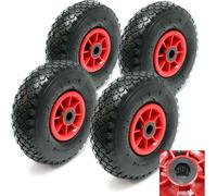 Wiltec Lot de 4x Roue complète 3.00-4 pour Diable - 255 x 255 x 85 mm - Avec Chambre à air et Jante - Valve coudée TR87 - capacité de charge max. 90 kg - pour Roue Brouette Chariot