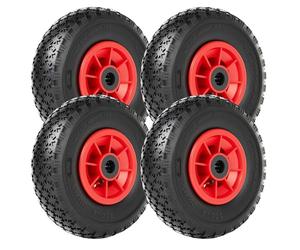 Wiltec Lot de 4x Roue complète 3.00-4 pour Diable - 255 x 255 x 85 mm - Avec Chambre à air et Jante - Valve coudée TR87 - capacité de charge max. 90 kg - pour Roue Brouette Chariot