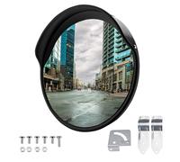 Wiltec Miroir routier 30 cm convexe avec capot de protection noir rond, avec champ de vision de 130°, pour sorties, matériel de montage inclus