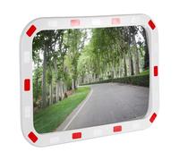 Wiltec Miroir routier 70 x 90 cm convexe, miroir de sécurité carré avec bandes réfléchissantes rouges et blanches, miroir convexe incassable en plastique, miroir de surveillance pour sorties