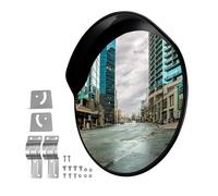 Wiltec Miroir routier 80 cm convexe avec capot de protection noir rond, avec champ de vision de 130°, pour sorties, matériel de montage inclus