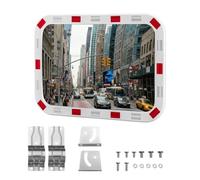 Wiltec Miroir routier convexe de circulation 50 x 70 cm Champ de vision de 130°-160° Bandes réfléchissantes Blanc-rouge Sécurité routière Outdoor Indoor Polycarbonate solide Surveillance Rue Magasin